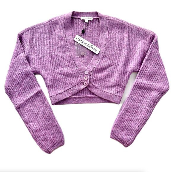 FOR LOVE & LEMONS Emery Crop Knit Cardigan Sweater Orchid Purple {3R20} - Picture 4 of 4